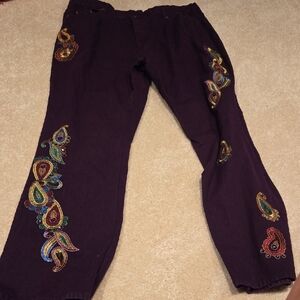 DG2 by Diane Gilman Purple Embroidered Straight Leg Jeans